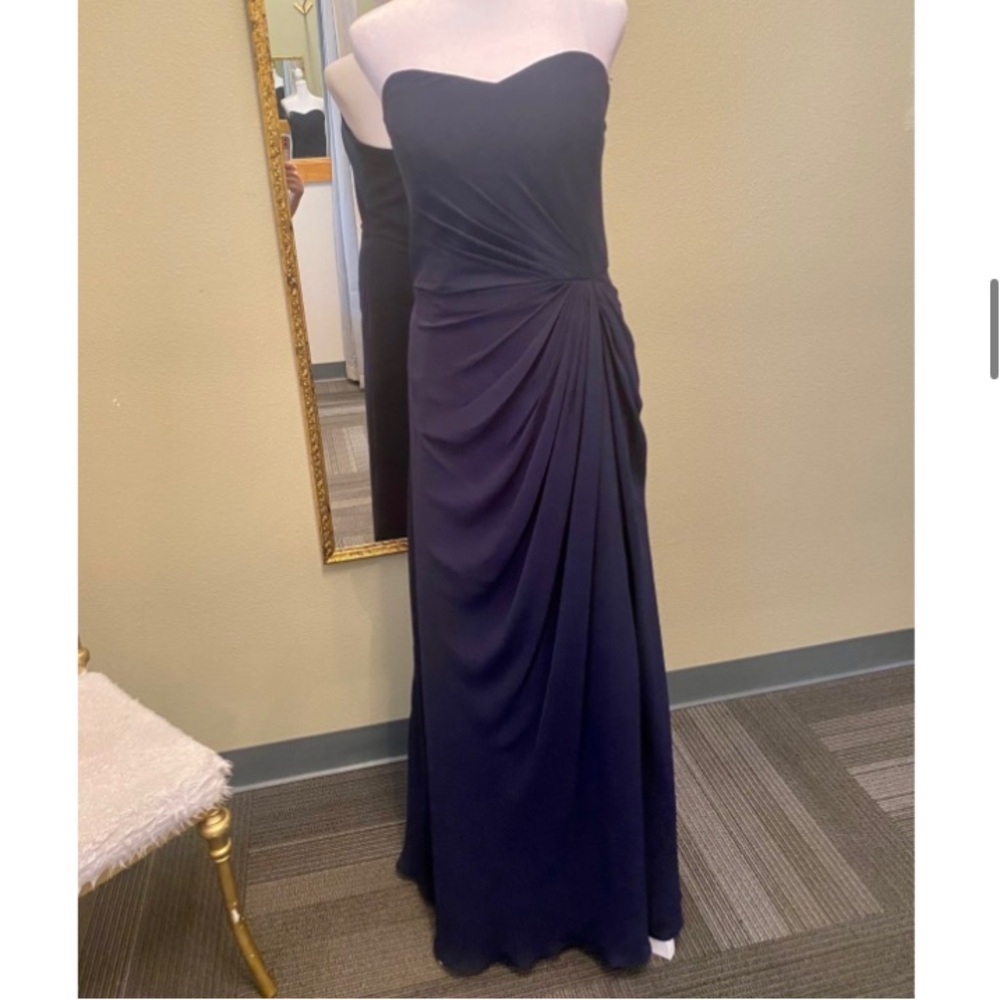 Bill Levkoff Asymmetrical Pleated Maxi Gown in Blue